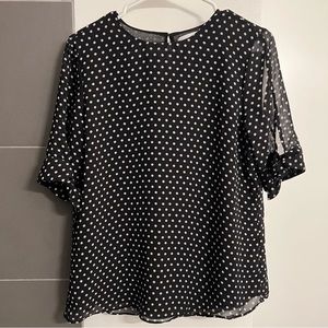 Calvin Klein black and white polka-dot blouse, Sz S